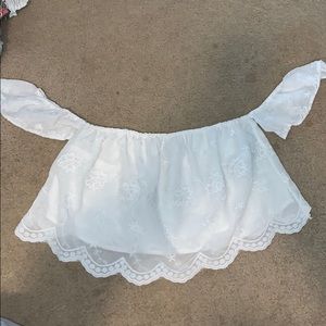 Stretchy white lace off the shoulder crop top